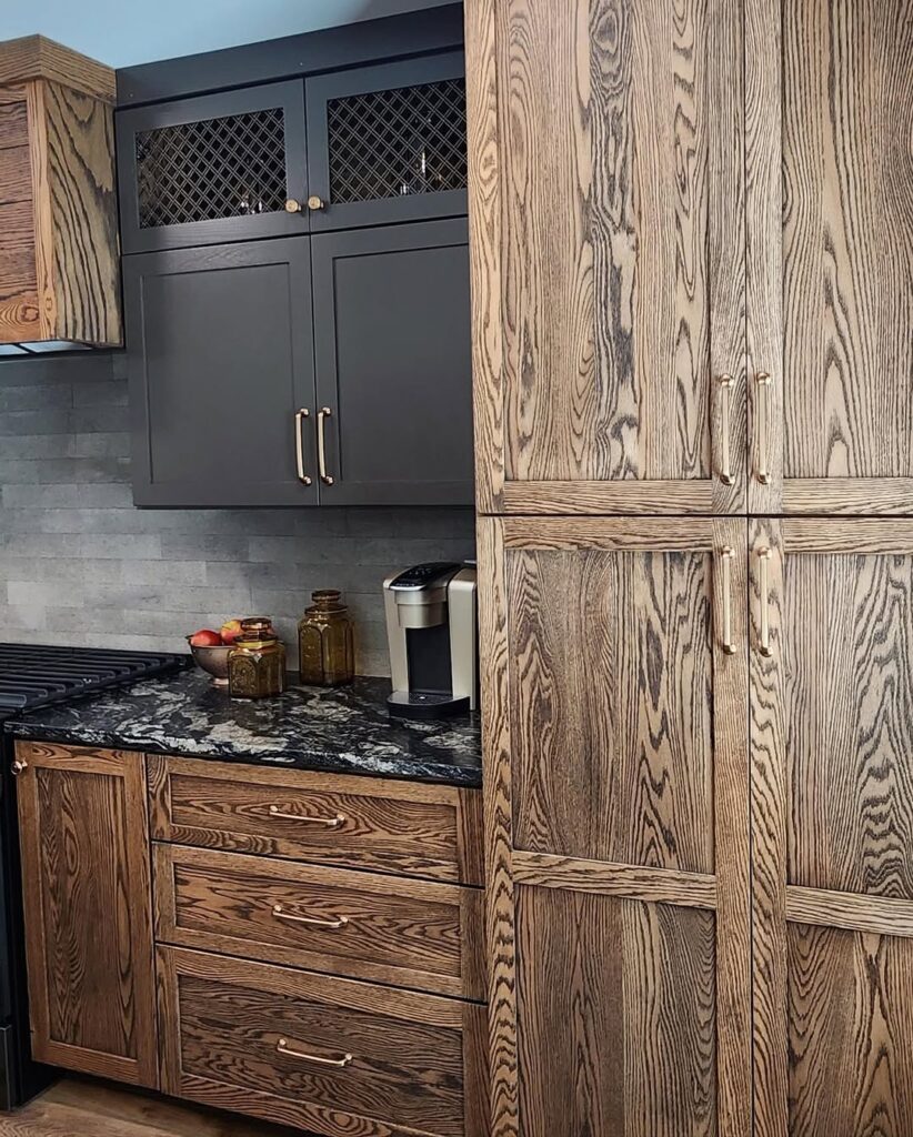 Dark Wood and Matte Grey Cabinets