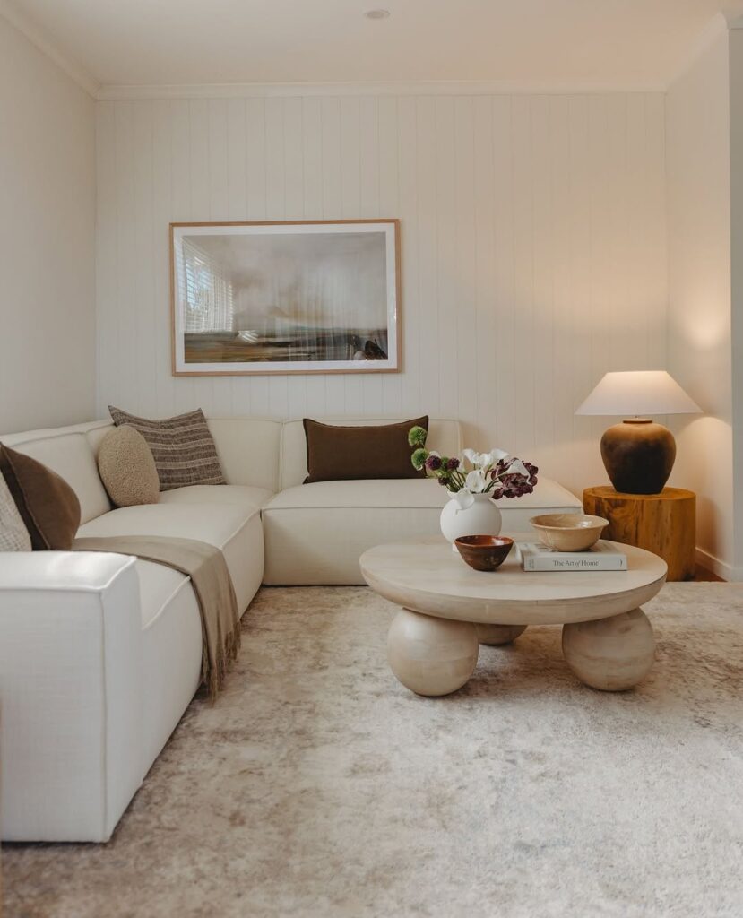 Earthy Minimalist Sculptural Cream Beige Living Room