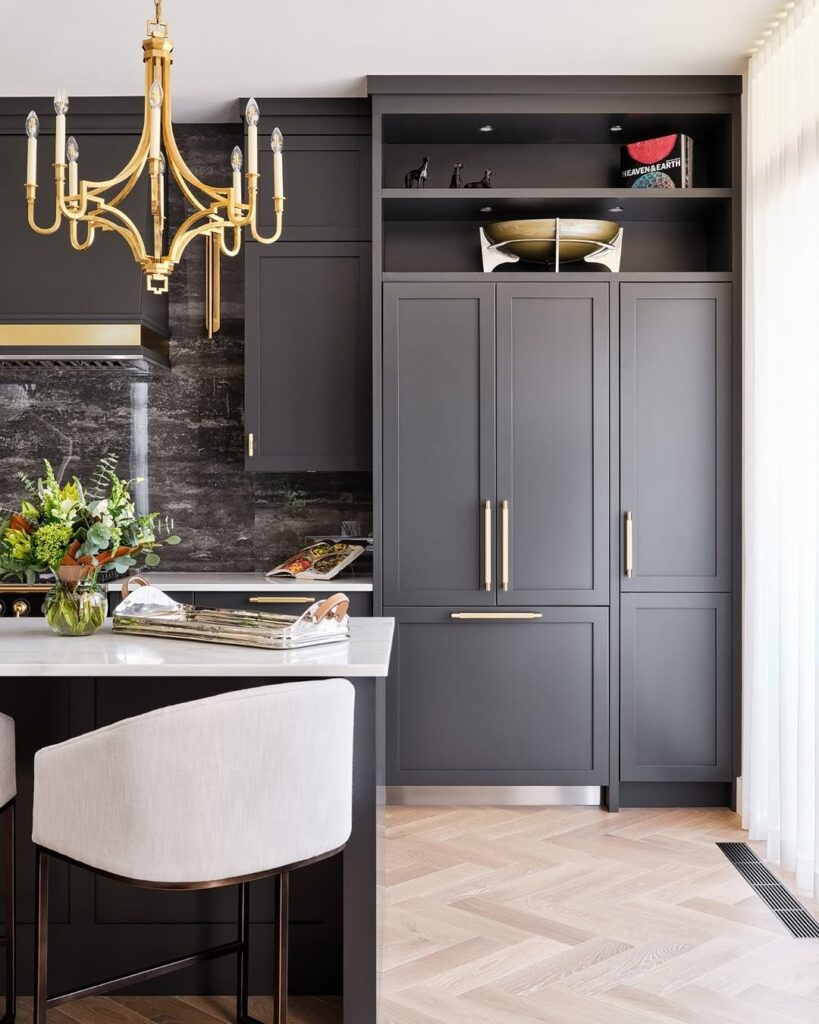 Gold Accents for a Dark Grey Kitchen