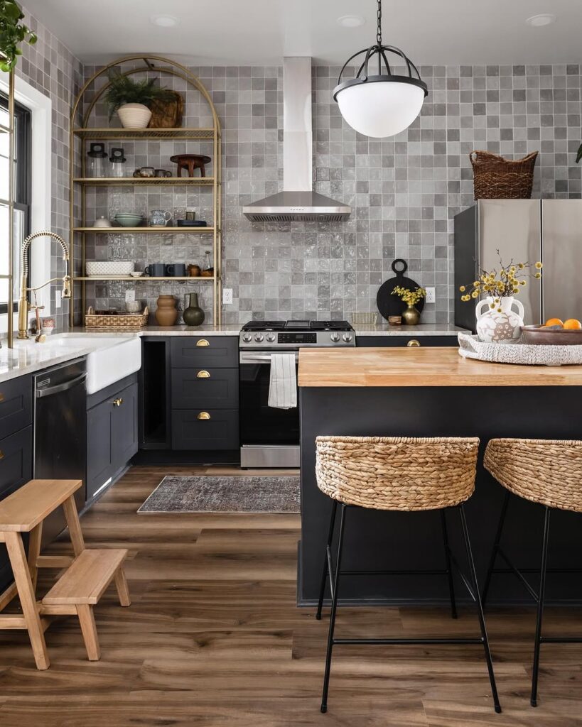 Mixed-Metal Hardware with Dark Grey Cabinetry
