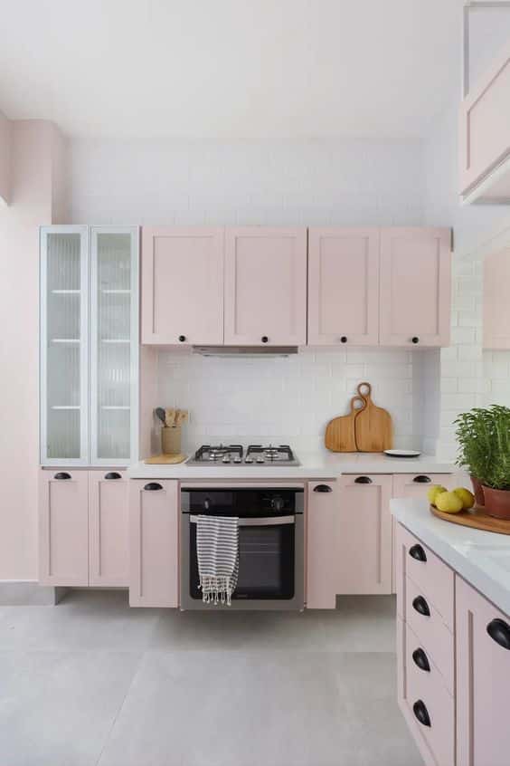 Pink Cabinetry with Black Hardware