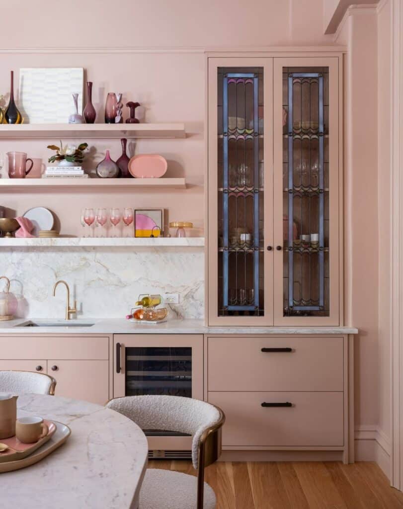 Pink Glass-Front Cabinets