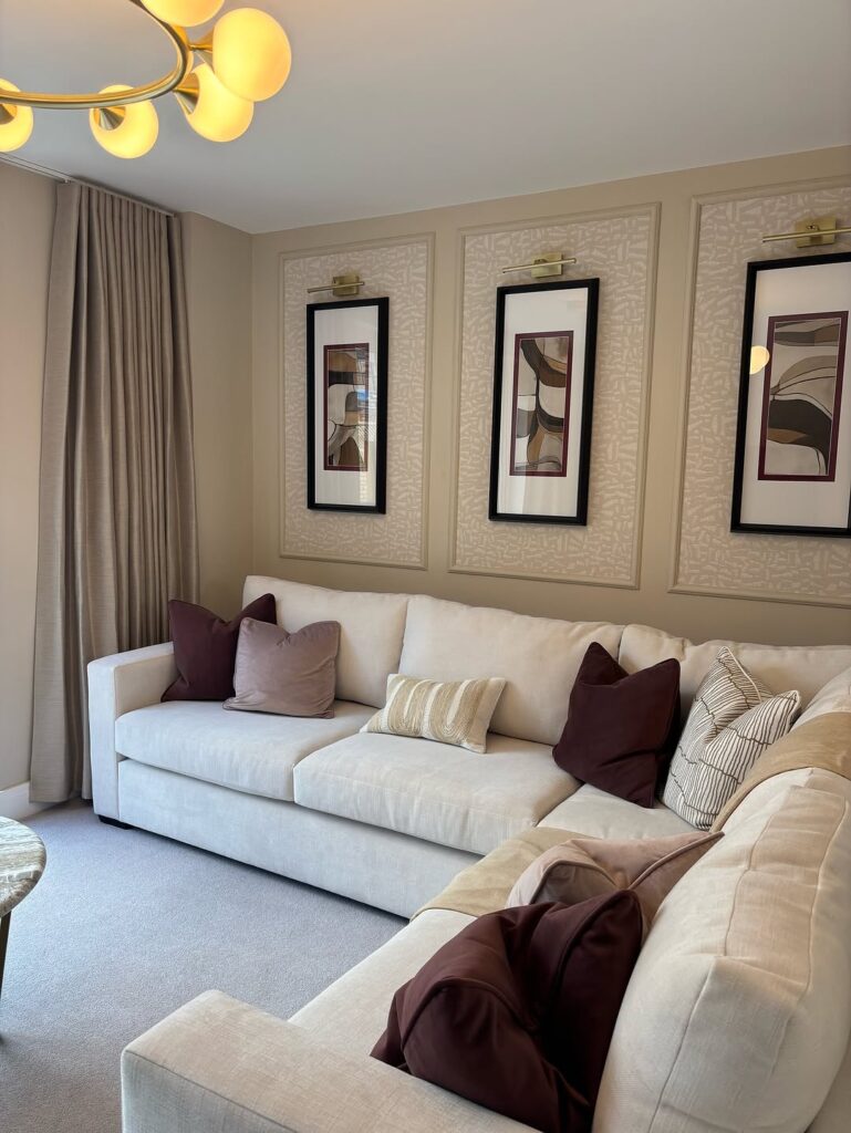 Plum Accents in a Chic Beige Room