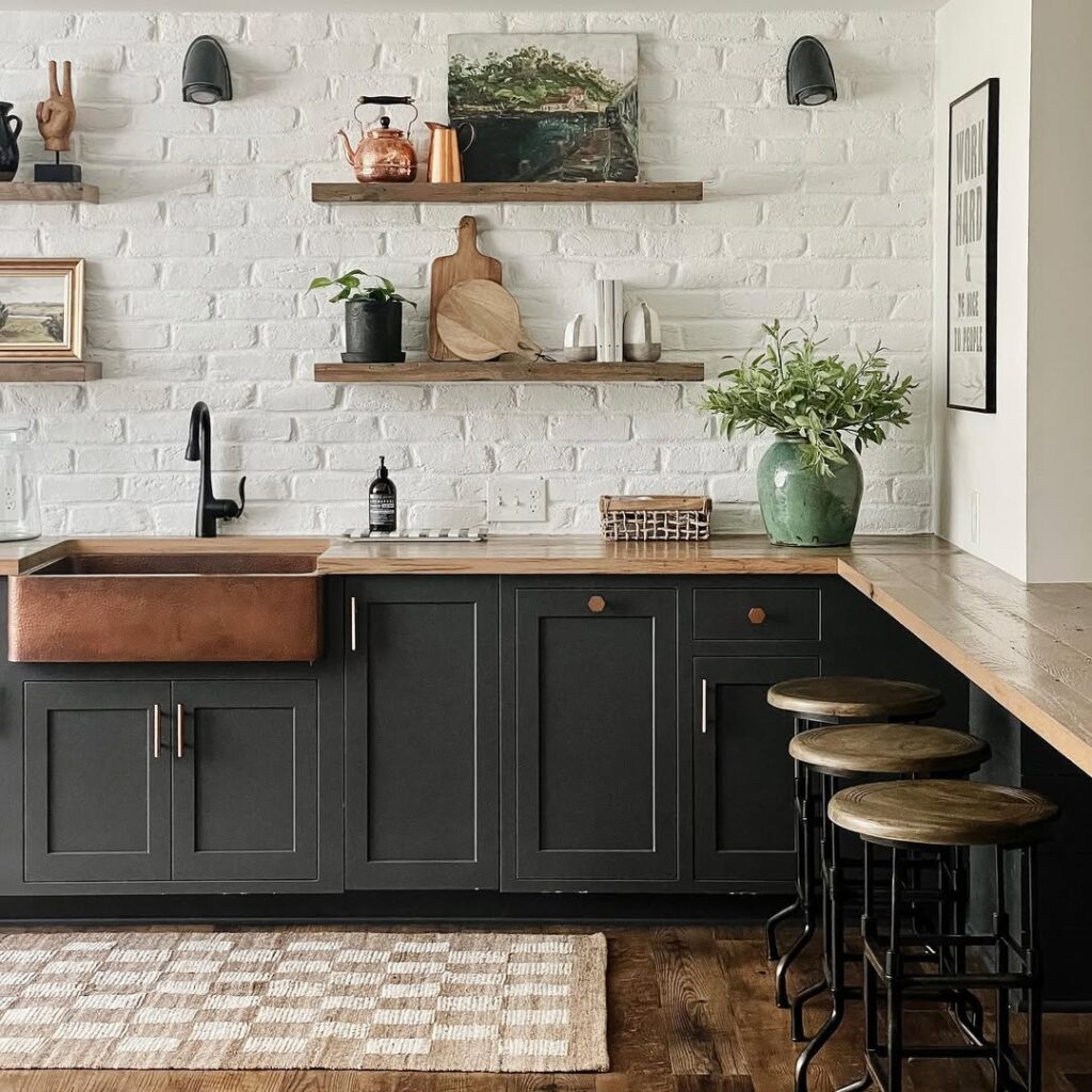 Reclaimed Wood Countertop in a Dark Grey Kitchen