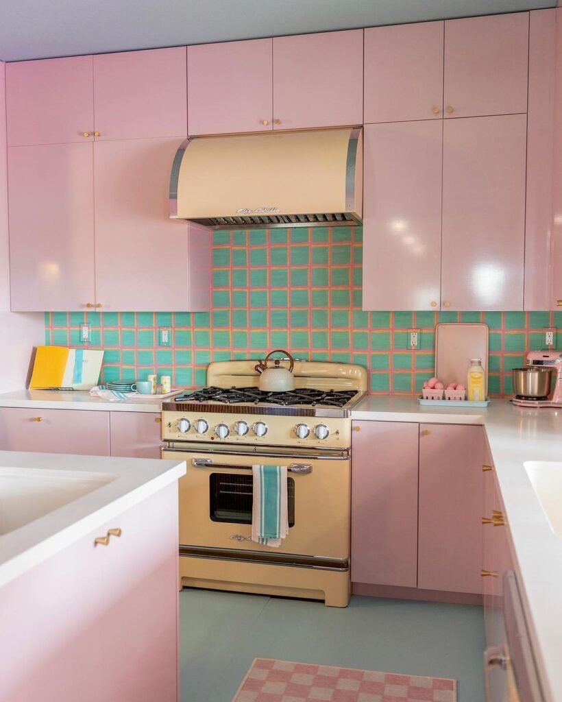 Vintage Pink Cabinets and Retro Appliances