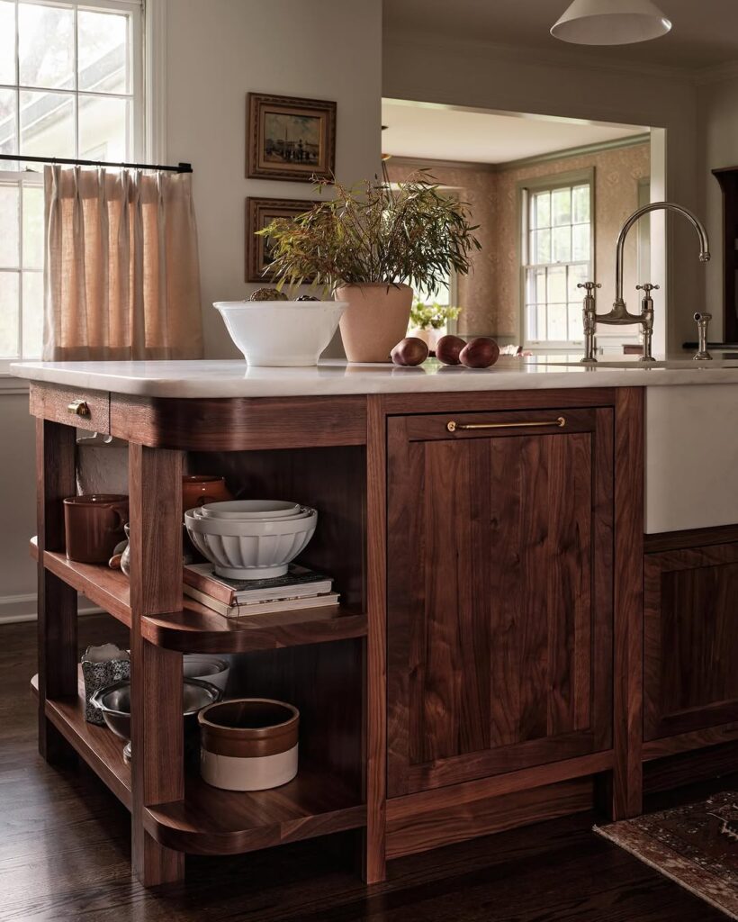 Walnut Kitchen Island with Traditional Detailing
