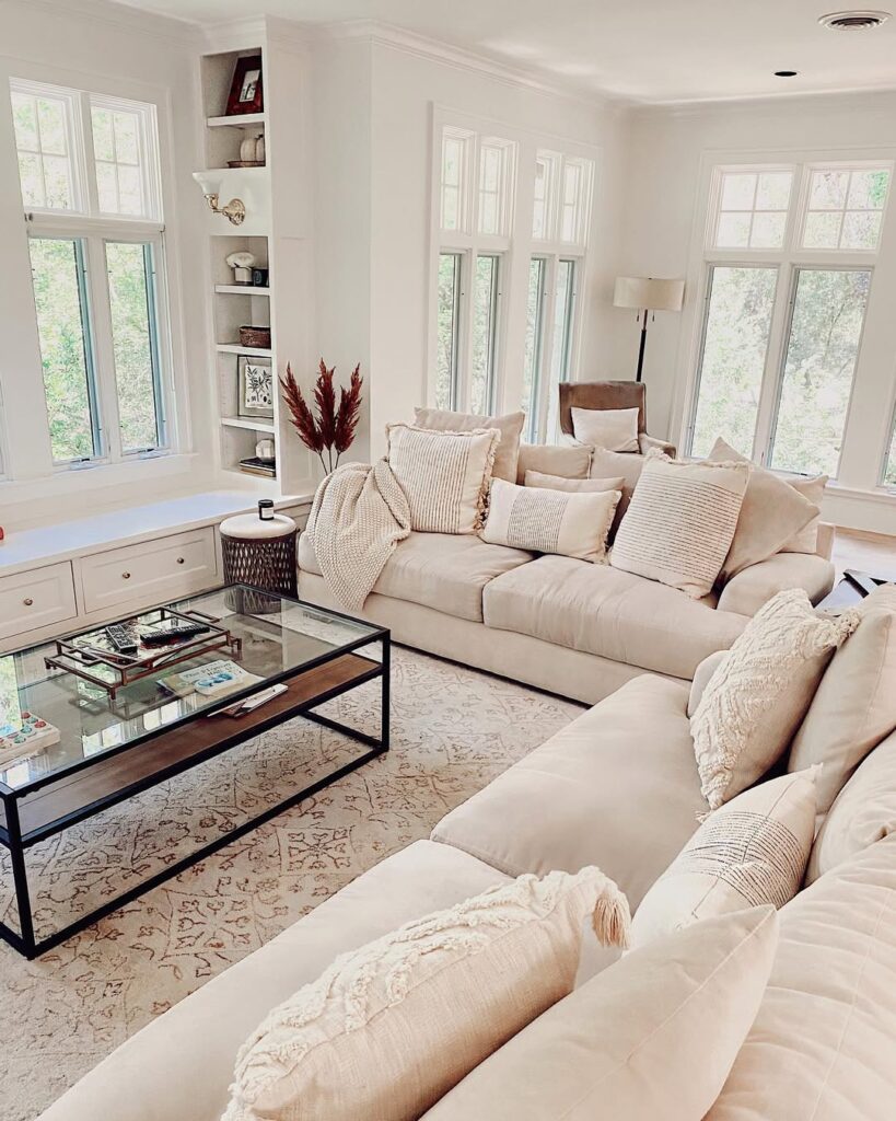 Airy Beige Living Room with Layered Textures