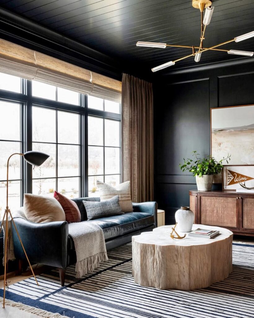Charcoal Walls and Sculpted Wood