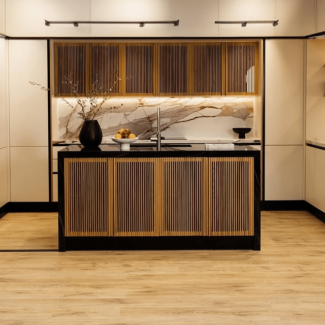 Fluted Cabinets With Built In Light