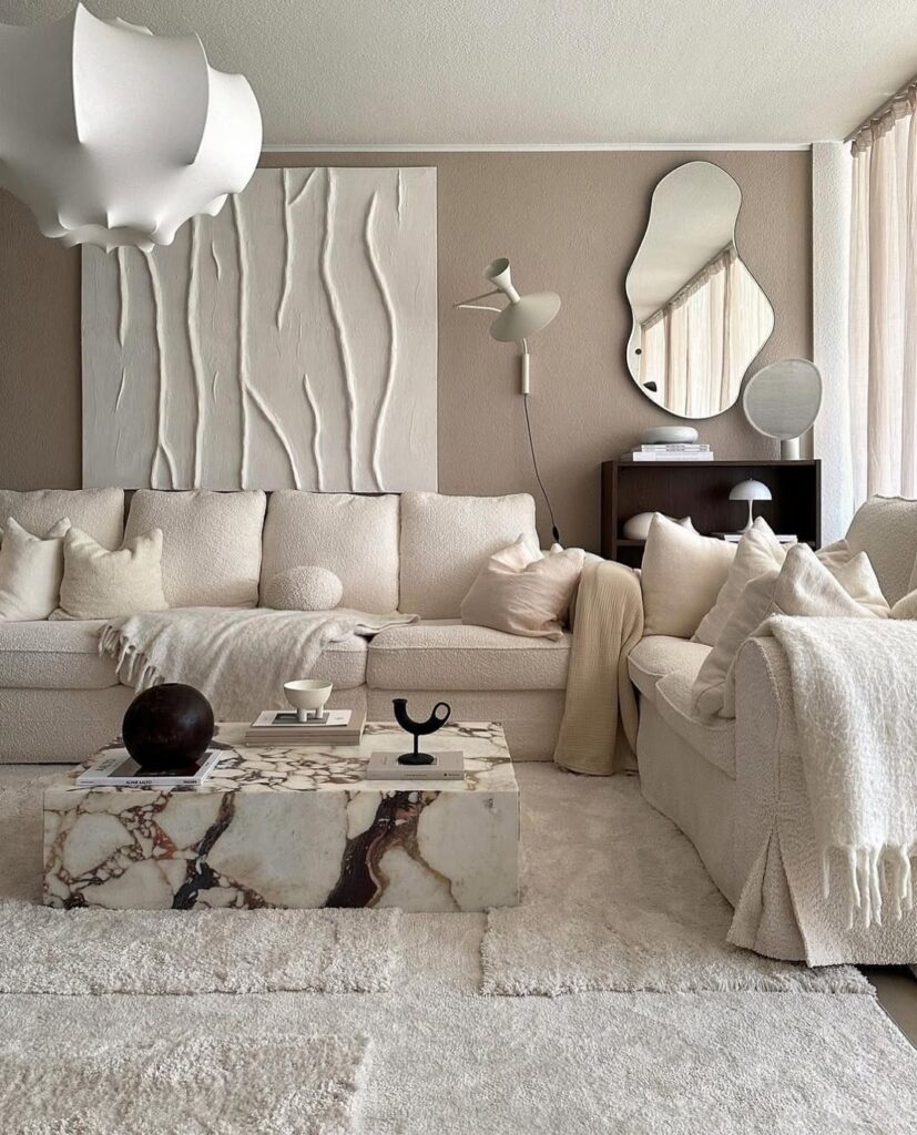 Modern Sculptural Beige Living Room