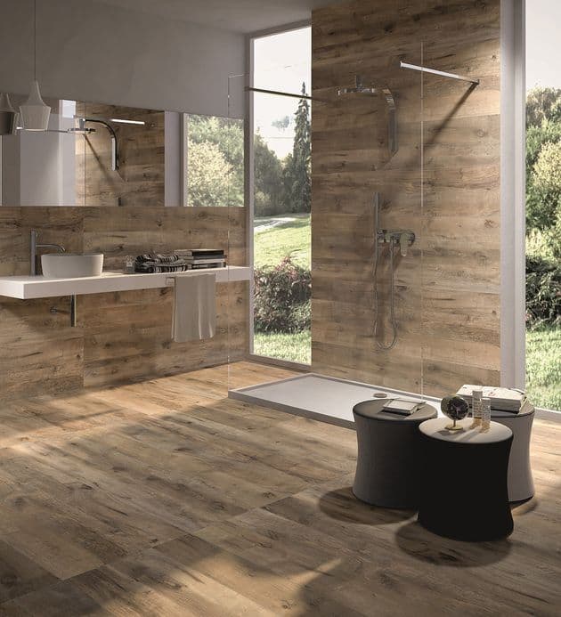 all wood tile bathroom