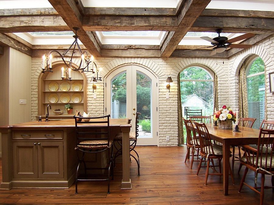 Arched doors, windows and brick walls give the traditional kitchen a Mediterranean vibe [Design: Brian Patterson Designs]