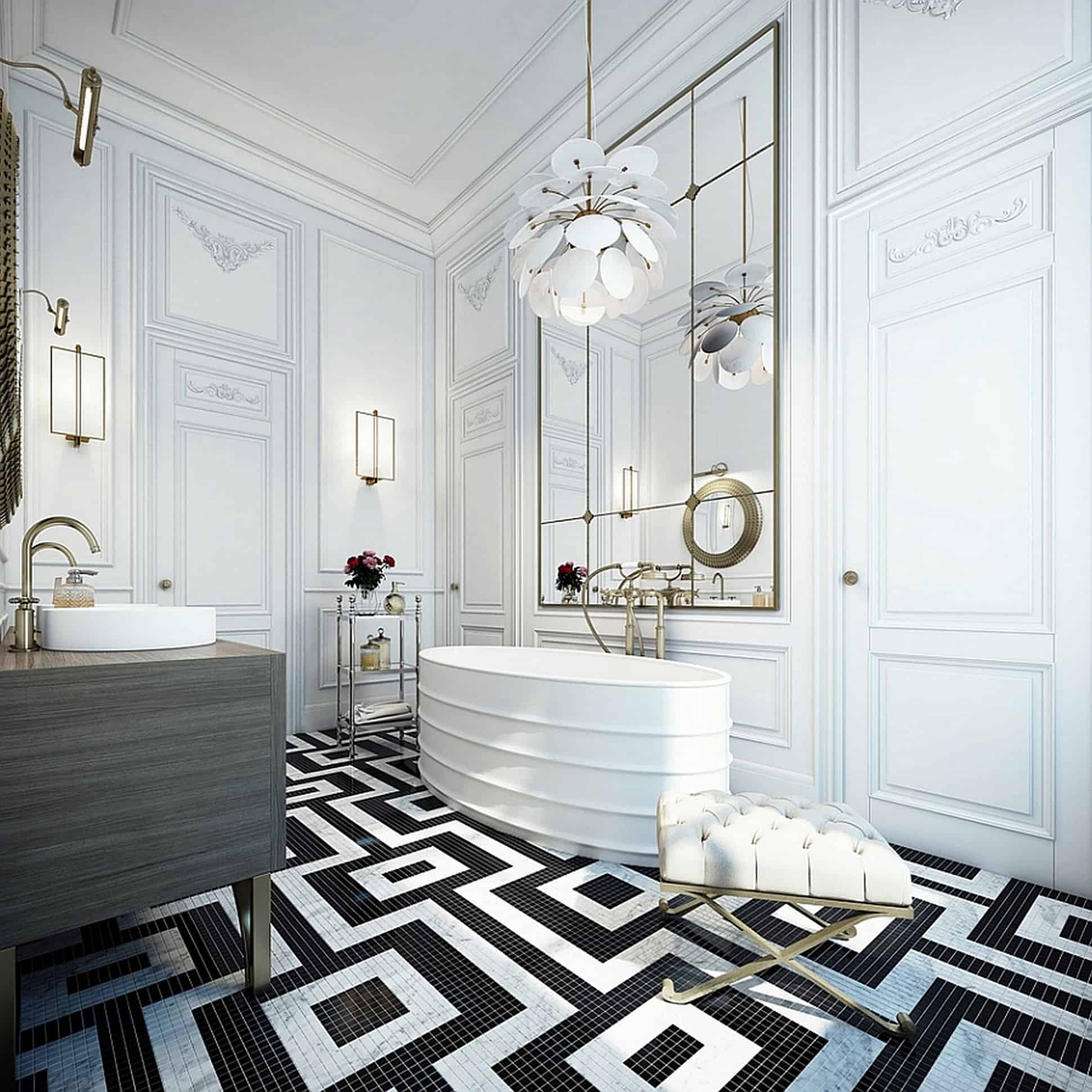 Art Deco is beautiful because it frames the bathroom in a trendy manner