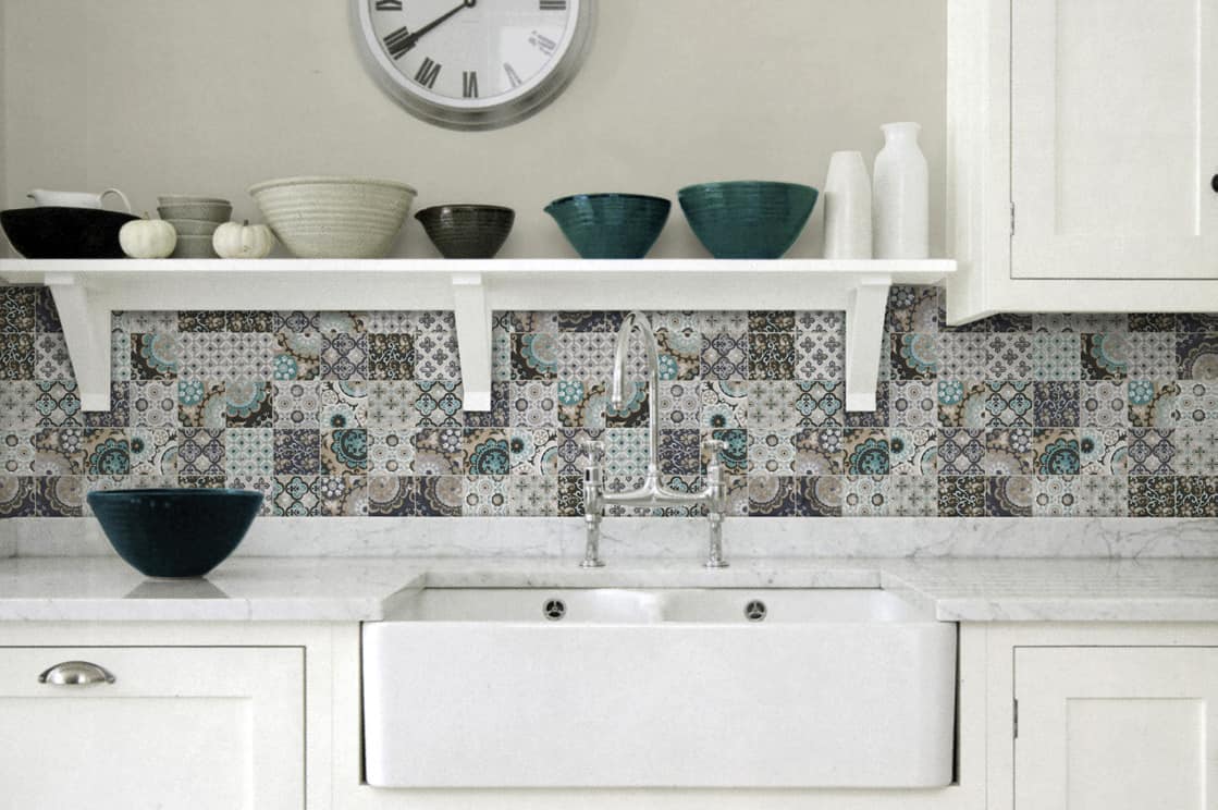 artistic tile country kitchen patchwork backsplash green