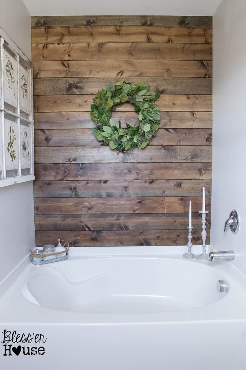 bathroom planked wall
