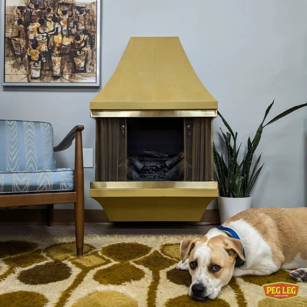 Compact Mid-Century Golden Hood Fireplace