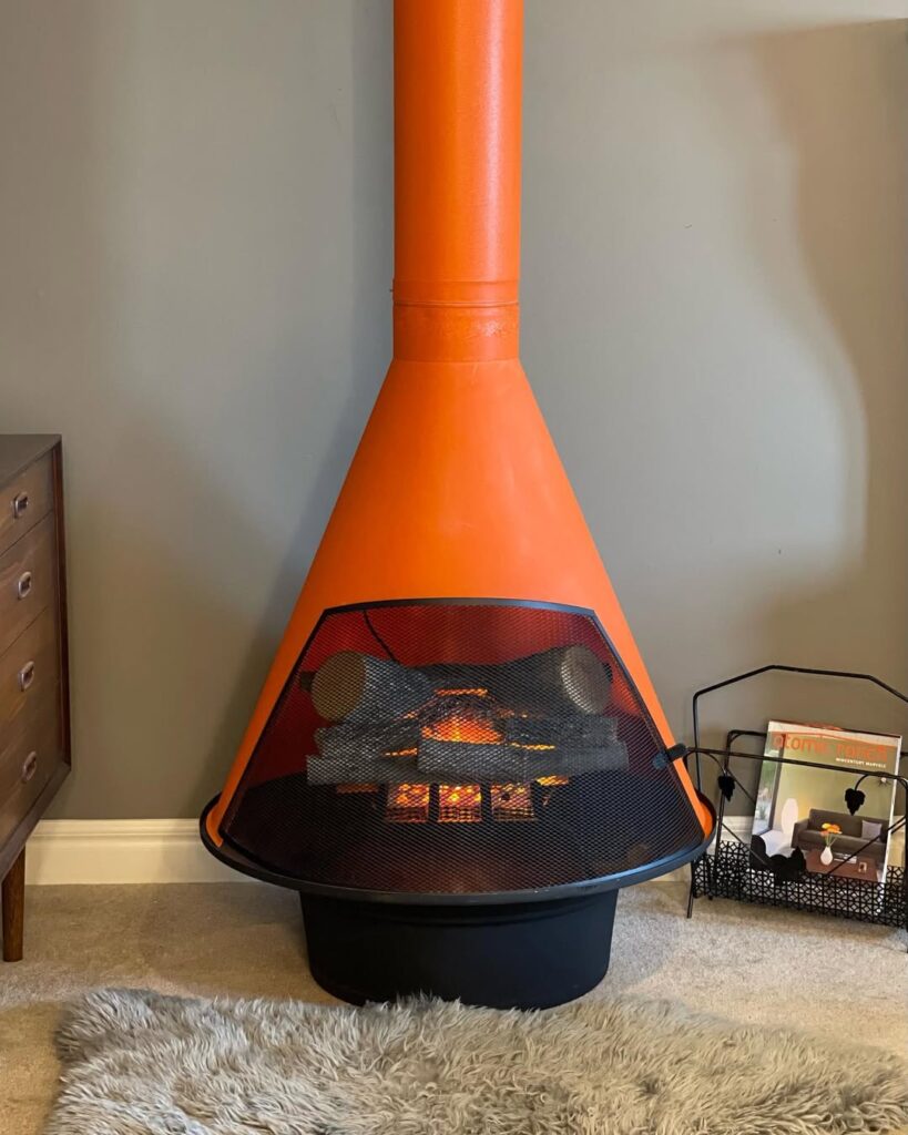 Compact Orange Mid-Century Cone Fireplace