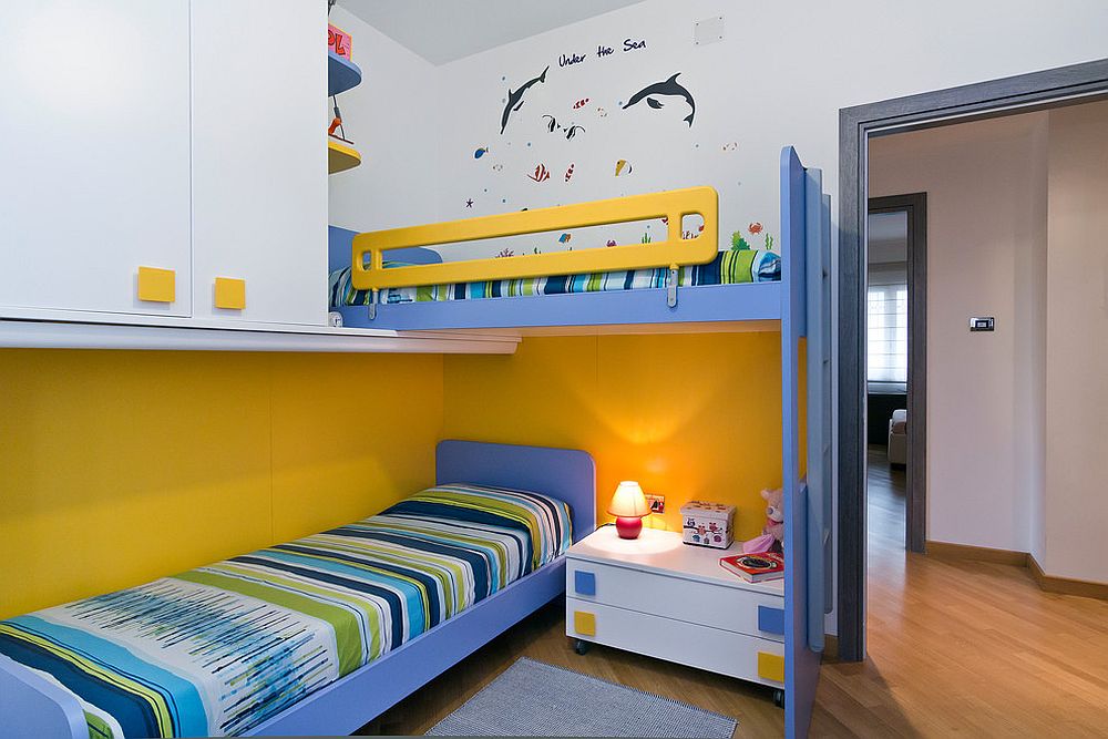 Contemporary kids' room with space-saving bunk beds and ample storage space [From: Simone Perra]