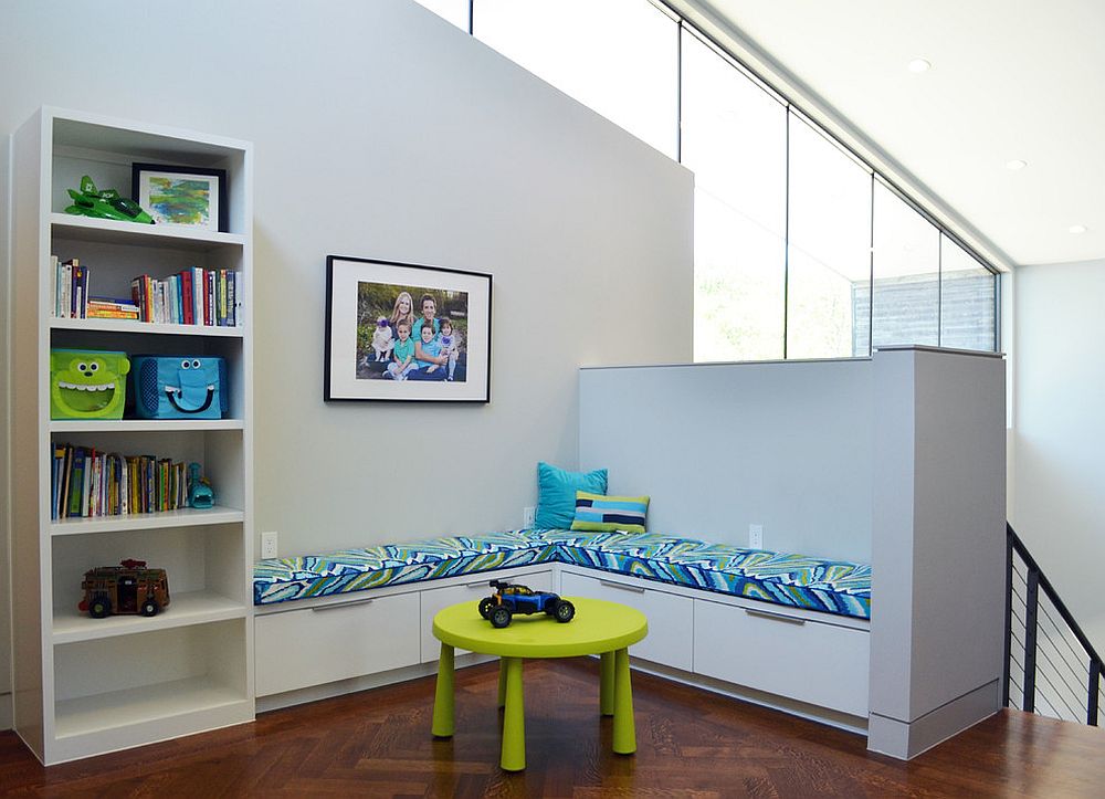 Corner bench is perfect for a comfy kids' room [From: New Leaf Construction / Sarah Greenman]