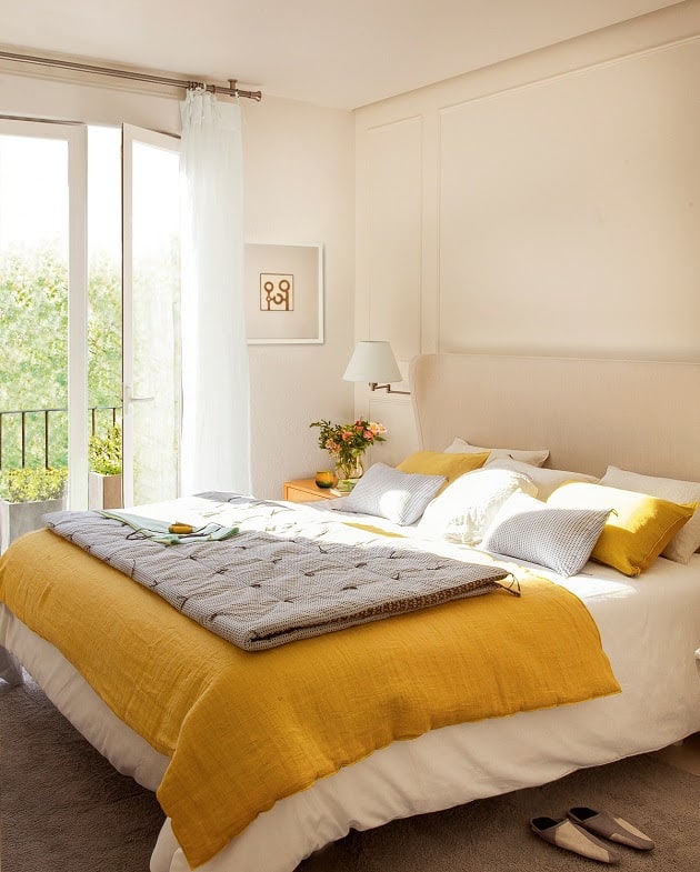 cream and yellow bedroom