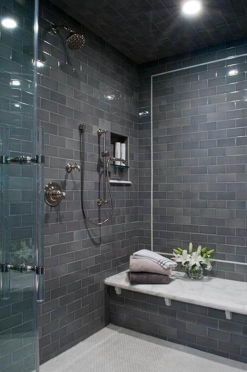 dark charcoal tile shower