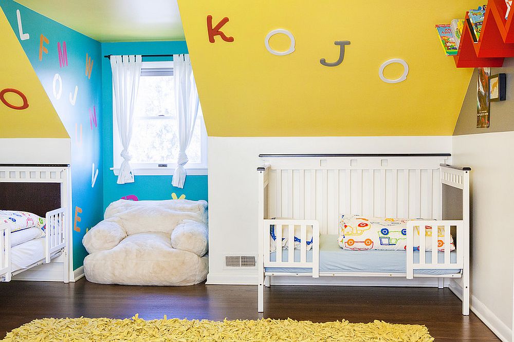 Eclectic nursery in blue and yellow [From: reStyled by Valerie / Julie Ranee Photography]
