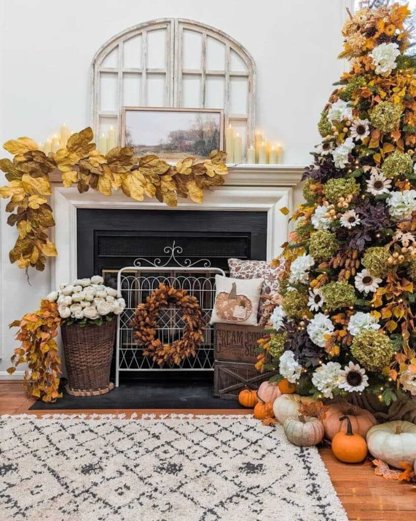 Fall Floral Tree Mantel Garland