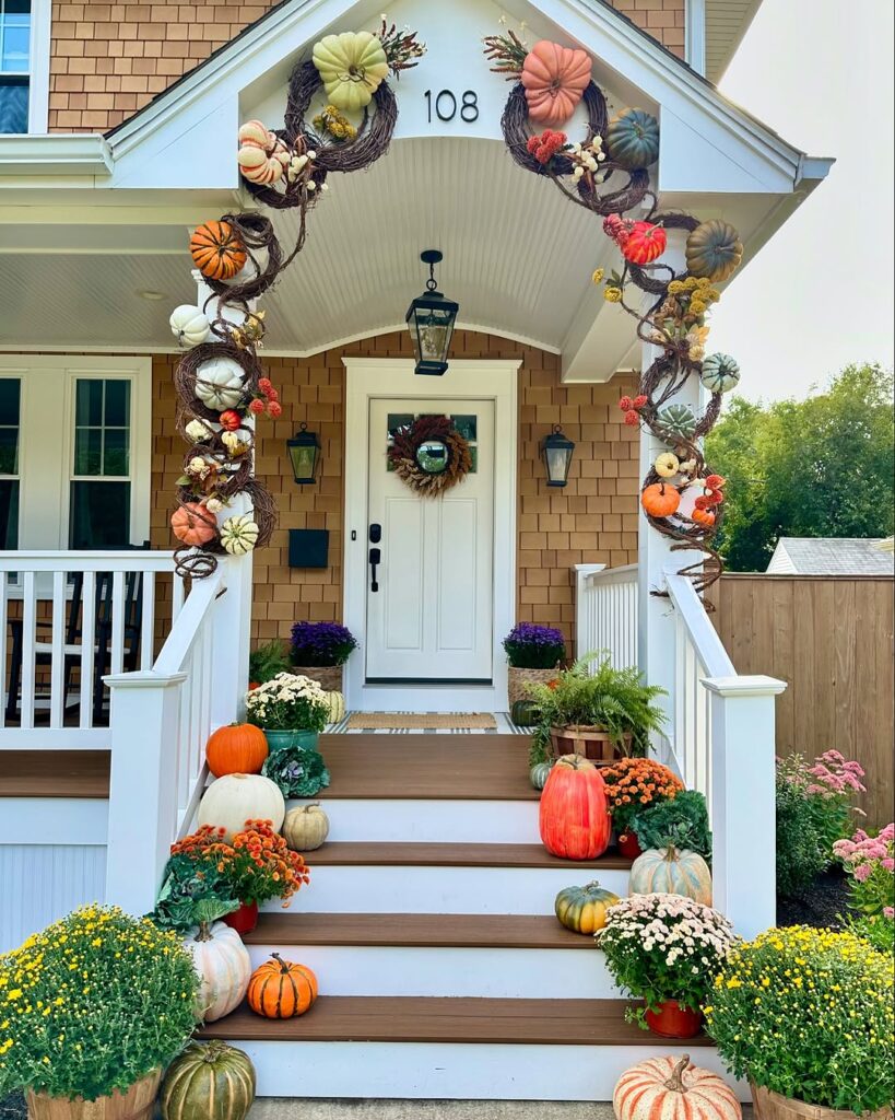 Fall Porch Stair Display