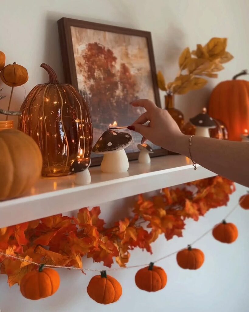 Felt Pumpkins and Autumn Mushrooms Shelf Layers