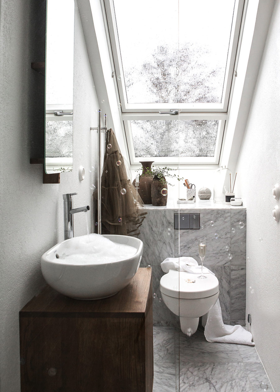 Glass shower with a skylight