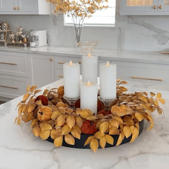 Golden Leaf Wreath Candles