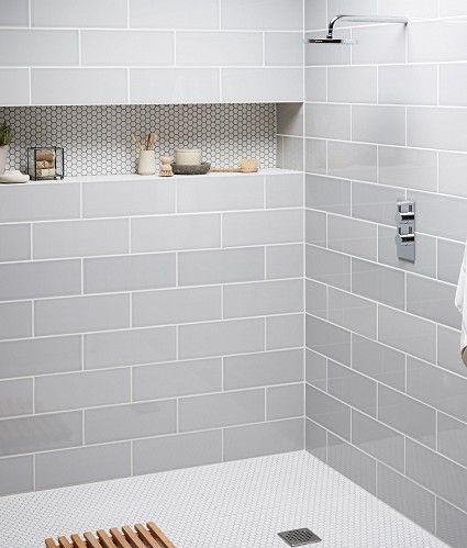 gray subway tile shower