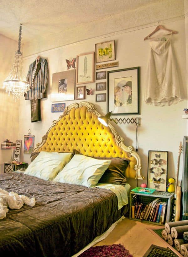 light yellow ecclectic bedroom