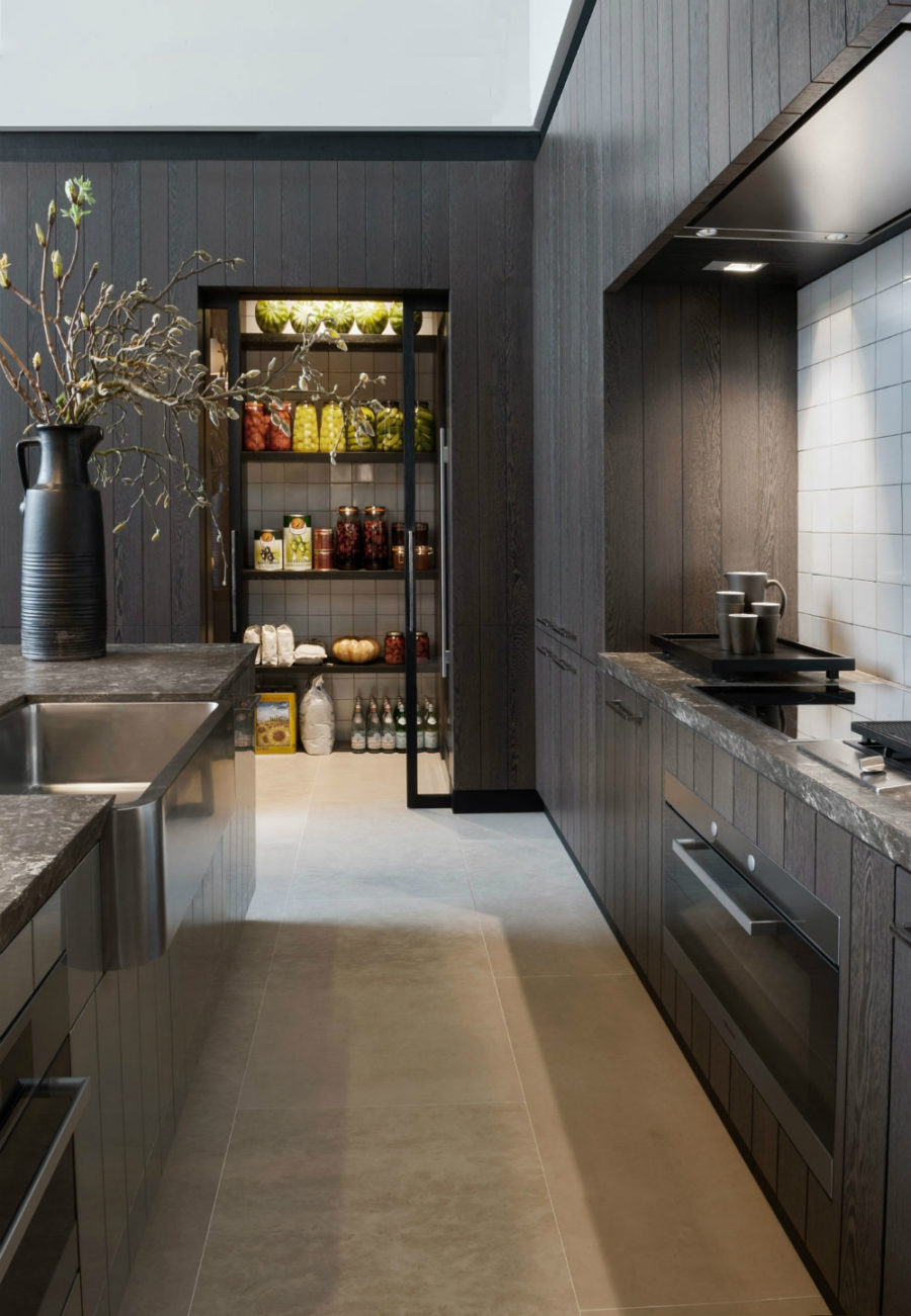 Modern black kitchen pantry