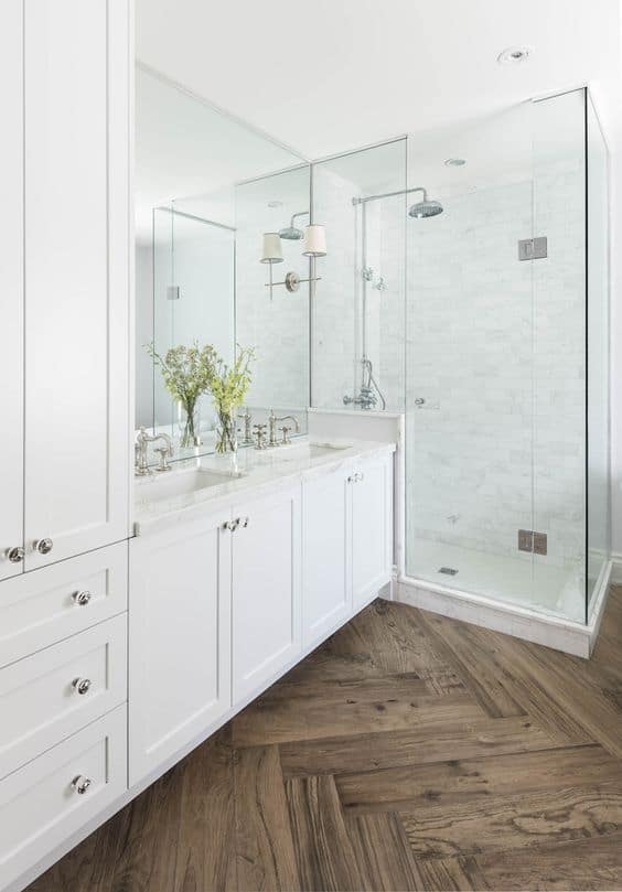 modern wood tile bathroom