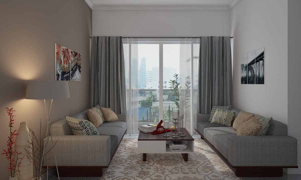 In a small living room, a patterned rug can bring visual appeal to the room without having to add another furniture item into the room.
