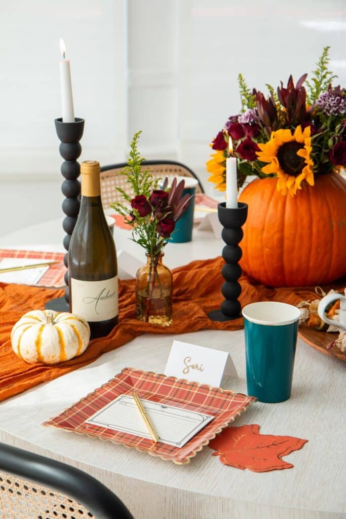 Plaid Pumpkin Vase Display