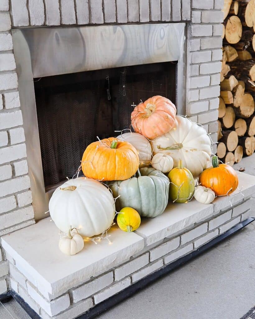 Pumpkins by the Fireplace