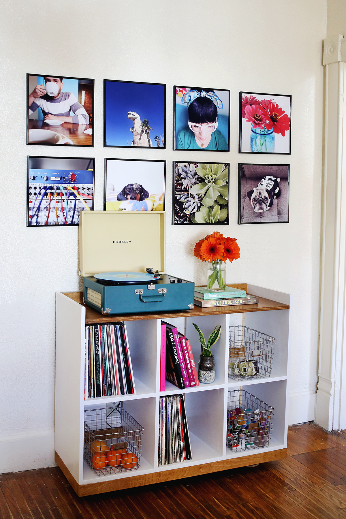 Record frame photo wall from A Beautiful Mess