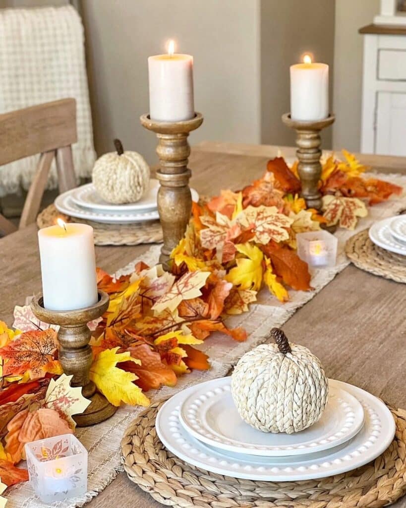 Rustic Candlelight Autumn Leaf Table Runner