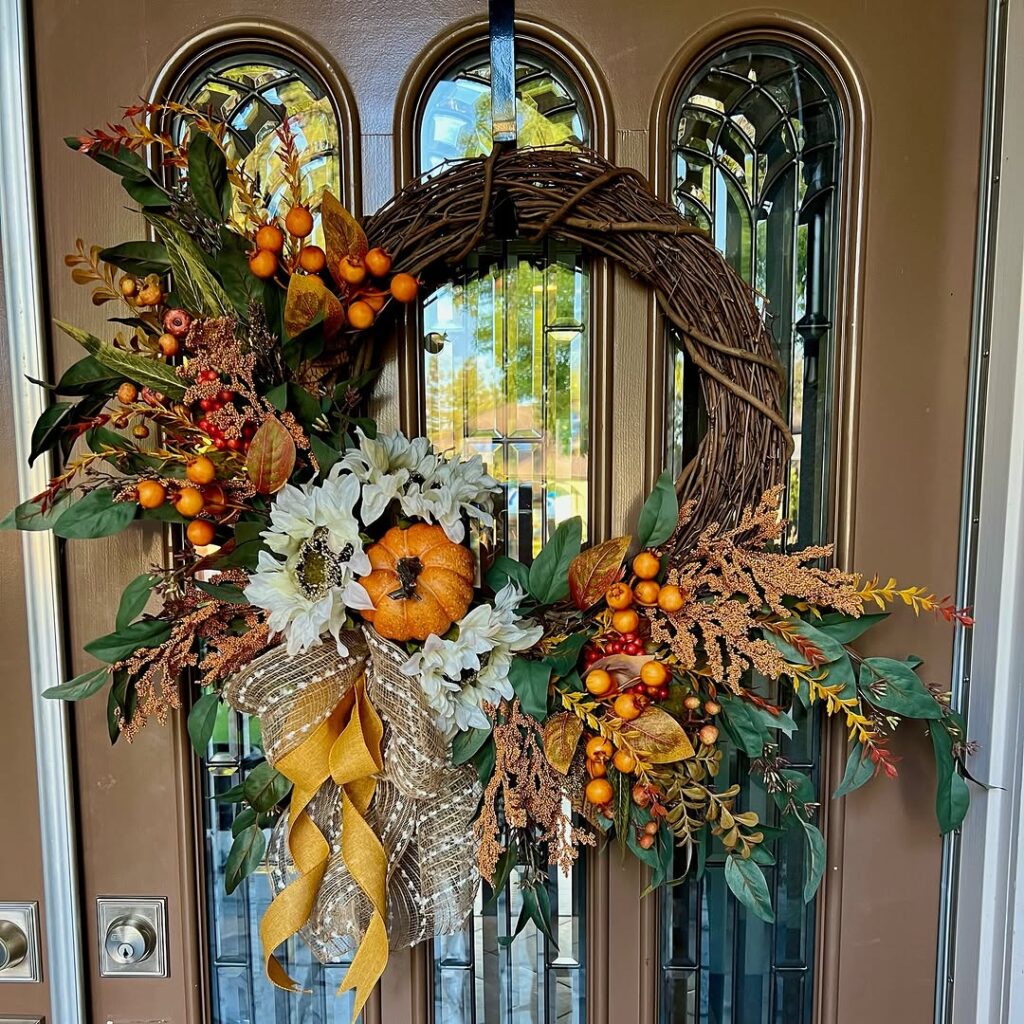 Rustic Wreath for a Pumpkin Harvest with Sunflowers