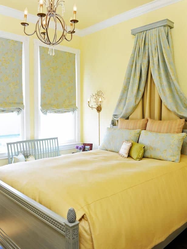 sage and yellow victorian bedroom