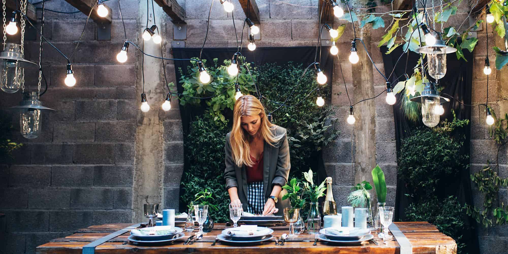 string lights in kitchen