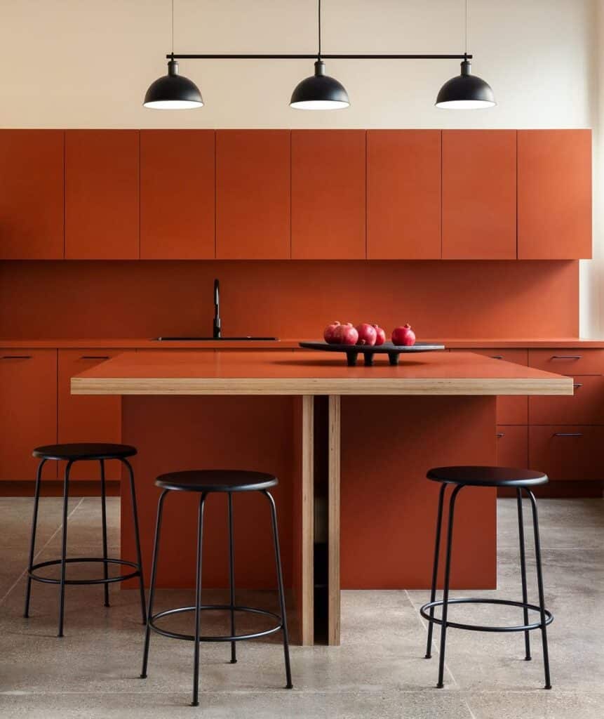 Symmetrical Minimalist Terracotta Cabinets