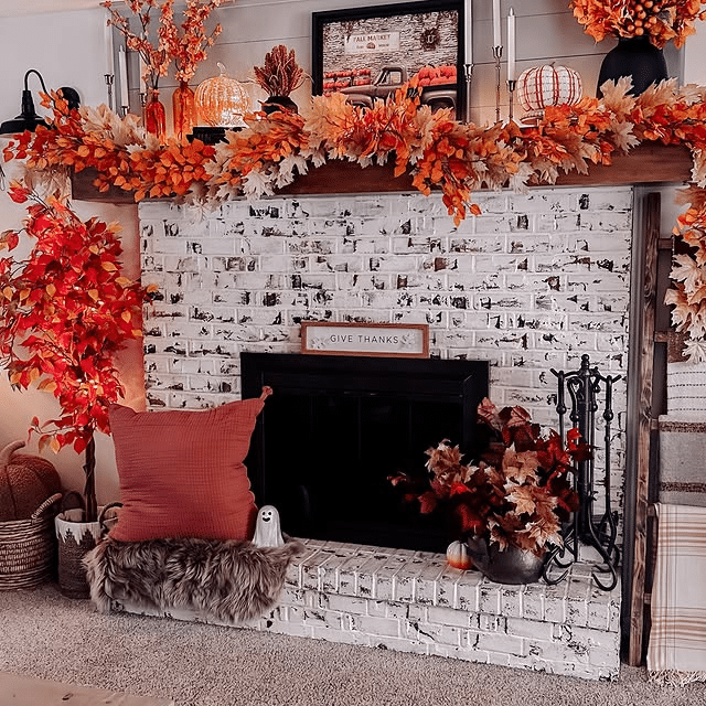 Whitewashed Brick Fireplace