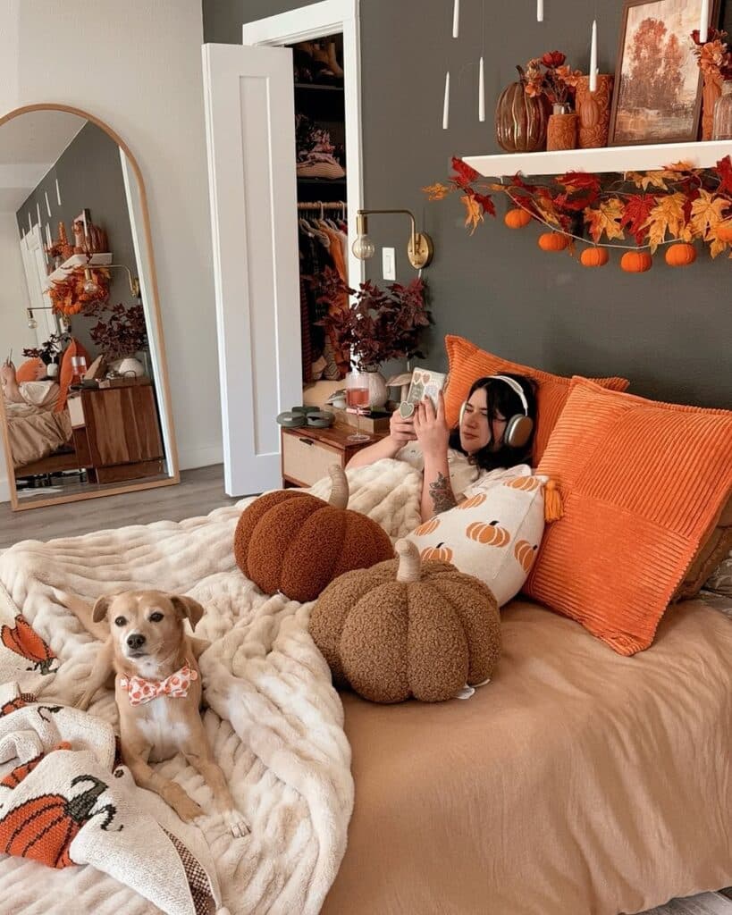 Autumn Pumpkin Pillow Bedroom Nook