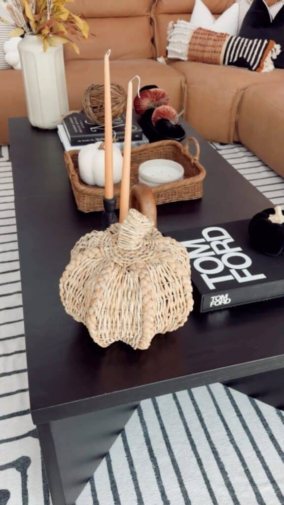 Black Coffee Table and Rattan Pumpkins