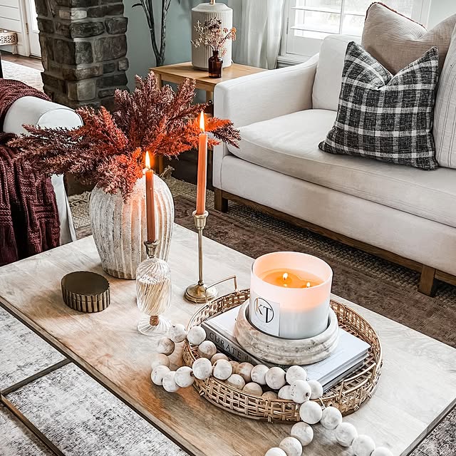 Burnt Orange Florals on a Candlelit Table