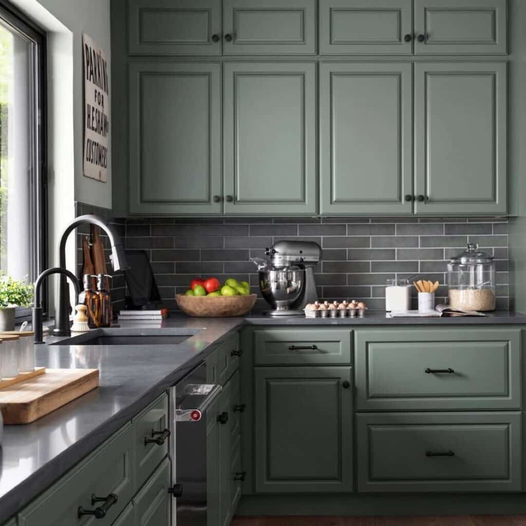 Charcoal Contrast and Deep Sage Cabinets