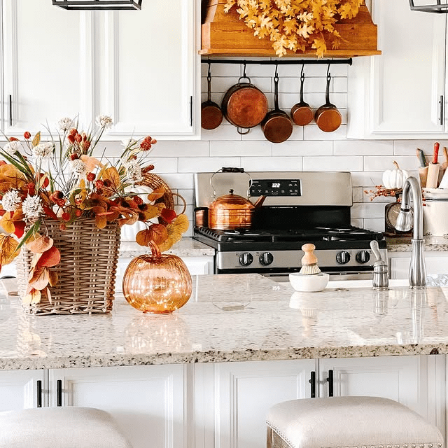 Fall Florals on White Cabinetry